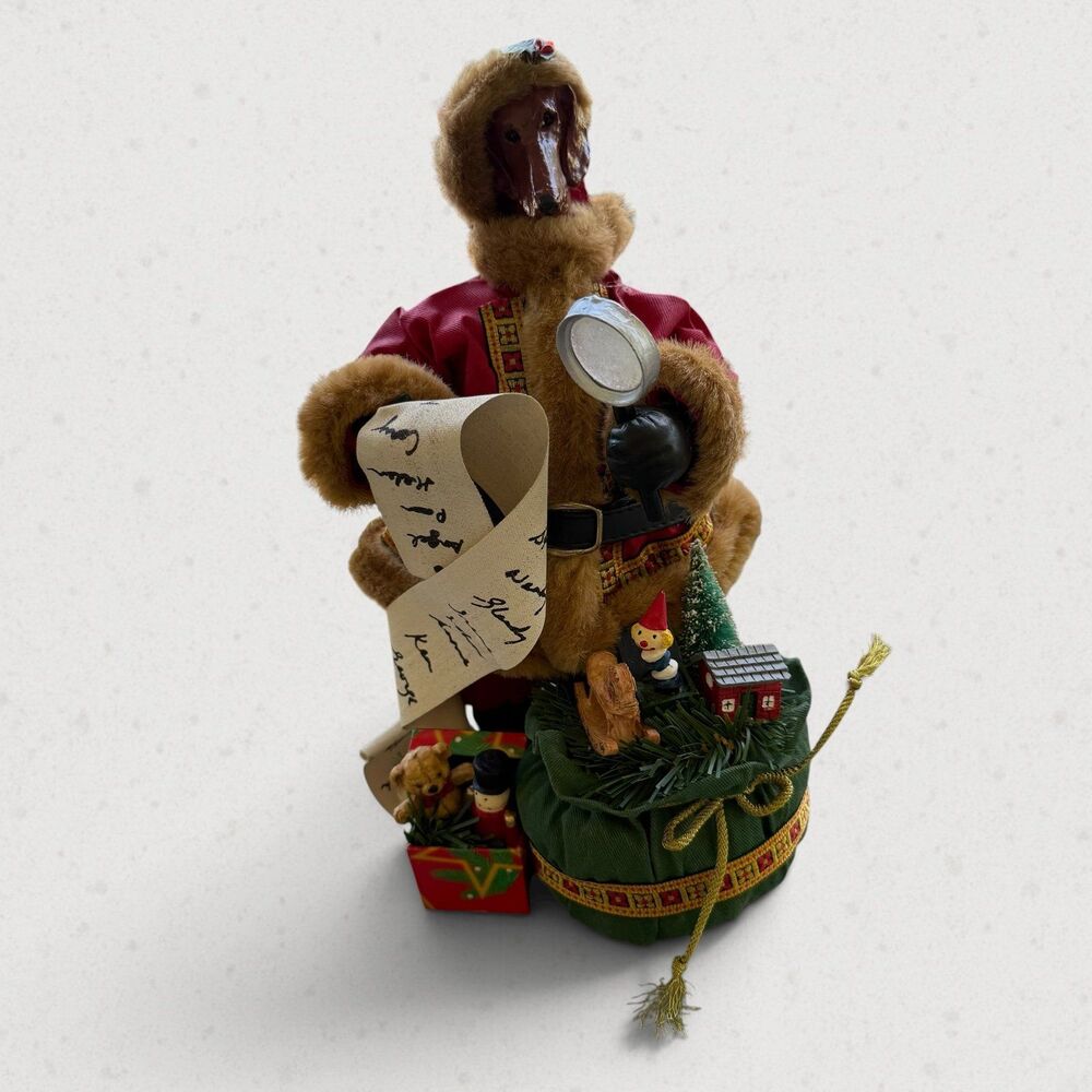 Vintage Kirkland Signature Fabric Mache Christmas Dog Santa Figurine Holiday Pup